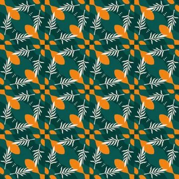 Vector seamless pattern with stylized tropical leaves and flowers Stock Illustration