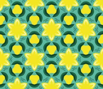 Vector seamless pattern with stylized tropical leaves and flowers Stock Illustration