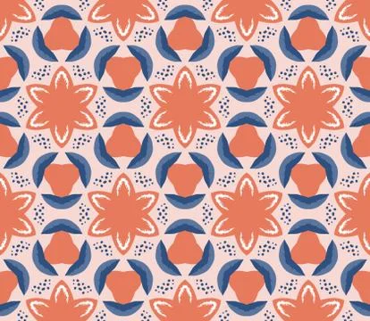 Vector seamless pattern with stylized tropical leaves and flowers Stock Illustration