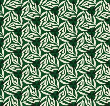 Vector seamless pattern with stylized tropical leaves and flowers Stock Illustration
