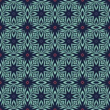 Vector seamless pattern with stylized tropical leaves and flowers Stock Illustration