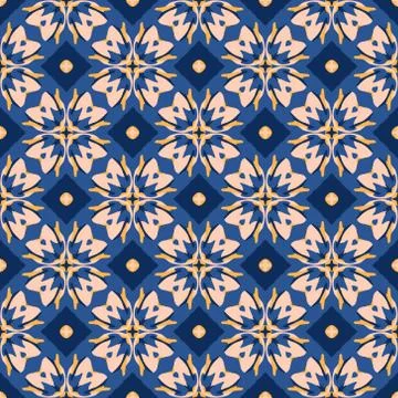 Vector seamless pattern with stylized tropical leaves and flowers Stock Illustration