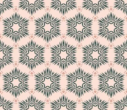 Vector seamless pattern with stylized tropical leaves and flowers Stock Illustration