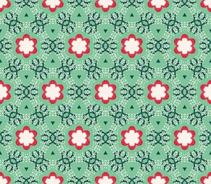 Vector seamless pattern with stylized tropical leaves and flowers Stock Illustration
