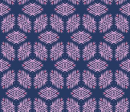 Vector seamless pattern with stylized tropical leaves and flowers Stock Illustration