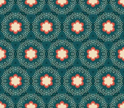 Vector seamless pattern with stylized tropical leaves and flowers Stock Illustration