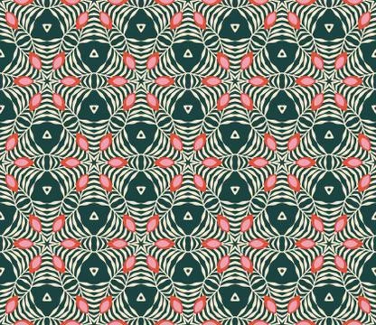 Vector seamless pattern with stylized tropical leaves and flowers Stock Illustration