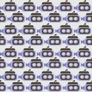 Vector seamless pattern with submarine.Underwater cartoon creatures.Marine Stock Illustration