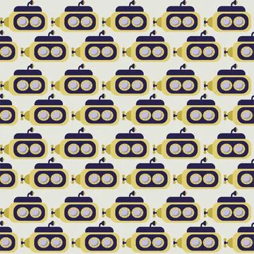 Vector seamless pattern with submarine.Underwater cartoon creatures.Marine Stock Illustration