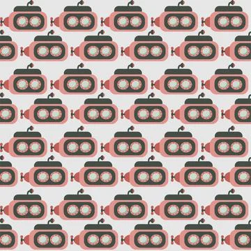 Vector seamless pattern with submarine.Underwater cartoon creatures.Marine Stock Illustration