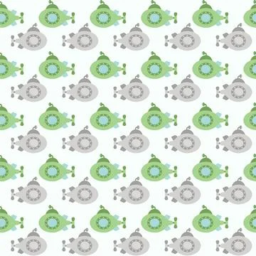Vector seamless pattern with submarine.Underwater cartoon creatures.Marine Stock Illustration