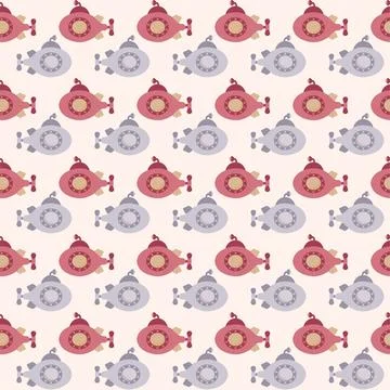 Vector seamless pattern with submarine.Underwater cartoon creatures.Marine Stock Illustration