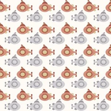 Vector seamless pattern with submarine.Underwater cartoon creatures.Marine Illustrazione stock