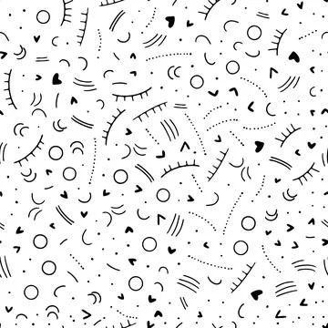 Vector seamless pattern with subtle linear and heart shape elements black c.. Stockillustratie