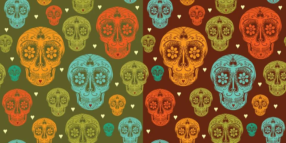 Vector seamless pattern with sugar skull Stock Illustration