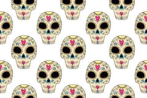 Vector Seamless pattern of Sugar Skull in trendy shades. Dia de los muertos Illustrazione stock