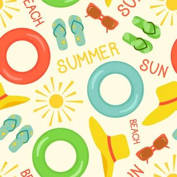 Vector seamless pattern. Summer background. Summer, sun. Beach accessories Stock Illustration
