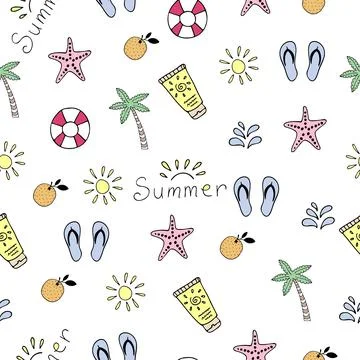 Vector seamless pattern with summer elements on white background Stock Illustration