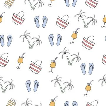 Vector seamless pattern with summer elements on white background Stock Illustration