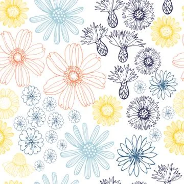 Vector seamless  pattern with summer flowers. Stock Illustration