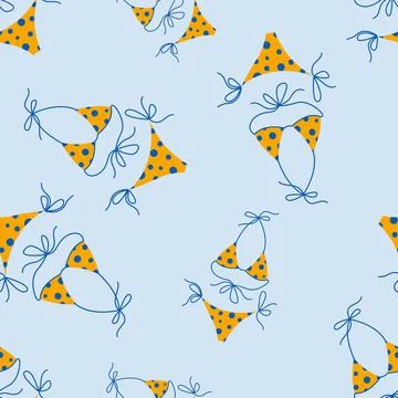 Vector seamless pattern with summer split swimsuits on a blue background. Illustrazione stock