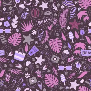 Vector seamless pattern with Summer vacation elements. Stock Illustration
