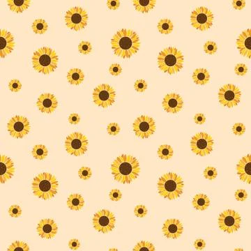 Vector seamless pattern of sunflower on a yellow background. Stock Illustration