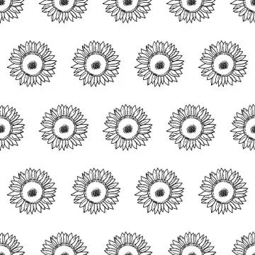 Vector seamless pattern with sunflowers. Black and white illustration Illustrazione stock