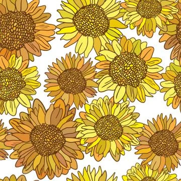 Vector seamless pattern with sunflowers Stock Illustration