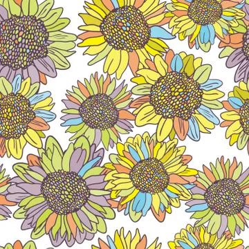 Vector seamless pattern with sunflowers Stock Illustration