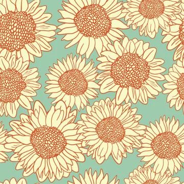 Vector seamless pattern with sunflowers Stock Illustration