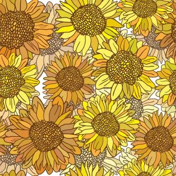 Vector seamless pattern with sunflowers Stock Illustration