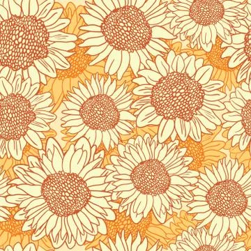 Vector seamless pattern with sunflowers Stock Illustration