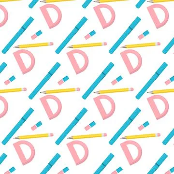 Vector seamless pattern of supplies and items for school. Stock Illustration