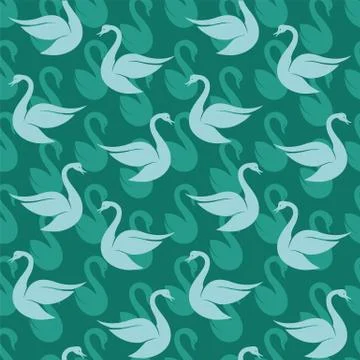 Vector seamless pattern with swan on blue background. wallpaper 스톡 일러스트