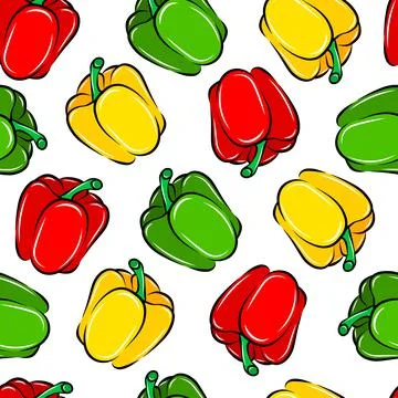 Vector seamless pattern with sweet Bulgarian pepper vegetable, cartoon isolat 스톡 일러스트