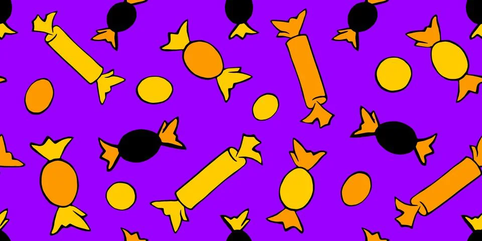 Vector seamless pattern of sweet cute candies. Concept for holidays: Hallowee 스톡 일러스트
