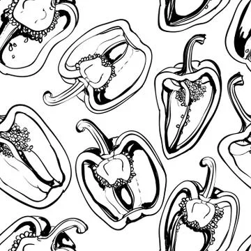 Vector seamless pattern with sweet pepper Illustrazione stock