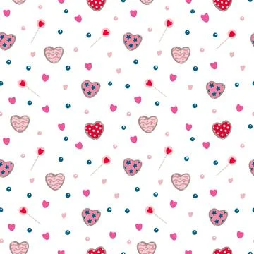 Vector seamless pattern with sweets for Valentine's day, wedding on white. Stock Illustration