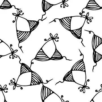 Vector seamless pattern of a swimsuit bra. hand-drawn top of a women's striped Stock Illustration