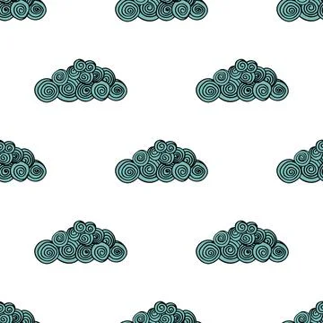 Vector seamless pattern with swirl clouds. Cute doodle design イラスト素材