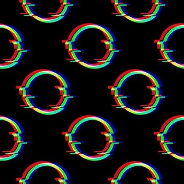 Vector seamless pattern with symbol of circle in glitch style. Round Geometric Stock Illustration