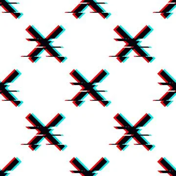 Vector seamless pattern with symbol of cross in glitch style. Geometric glitched Stock Illustration