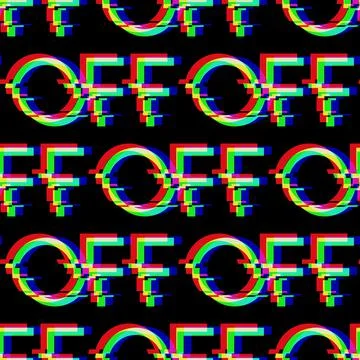 Vector seamless pattern with symbol of word OFF in glitch style. Geometric Stock Illustration