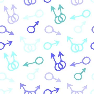 Vector seamless pattern of symbols of mars, male gender icons in doodle style Stock Illustration