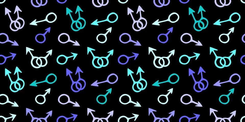 Vector seamless pattern of symbols of mars, male gender icons in doodle style Illustrazione stock