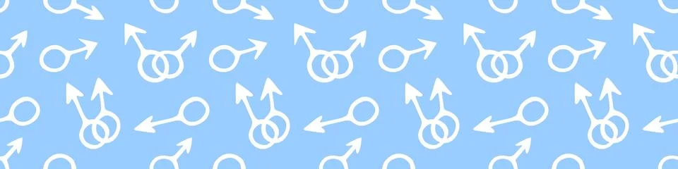 Vector seamless pattern of symbols of mars, male gender icons in doodle style Stock Illustration