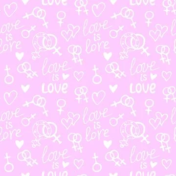 Vector seamless pattern of symbols of venus, female gender icons, hearts and  Illustrazione stock