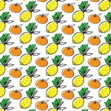 Vector seamless pattern tangerines with lemons. Stock Illustration