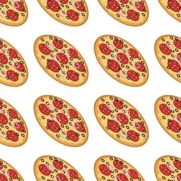 Vector seamless pattern with with tasty pizza Stock Illustration